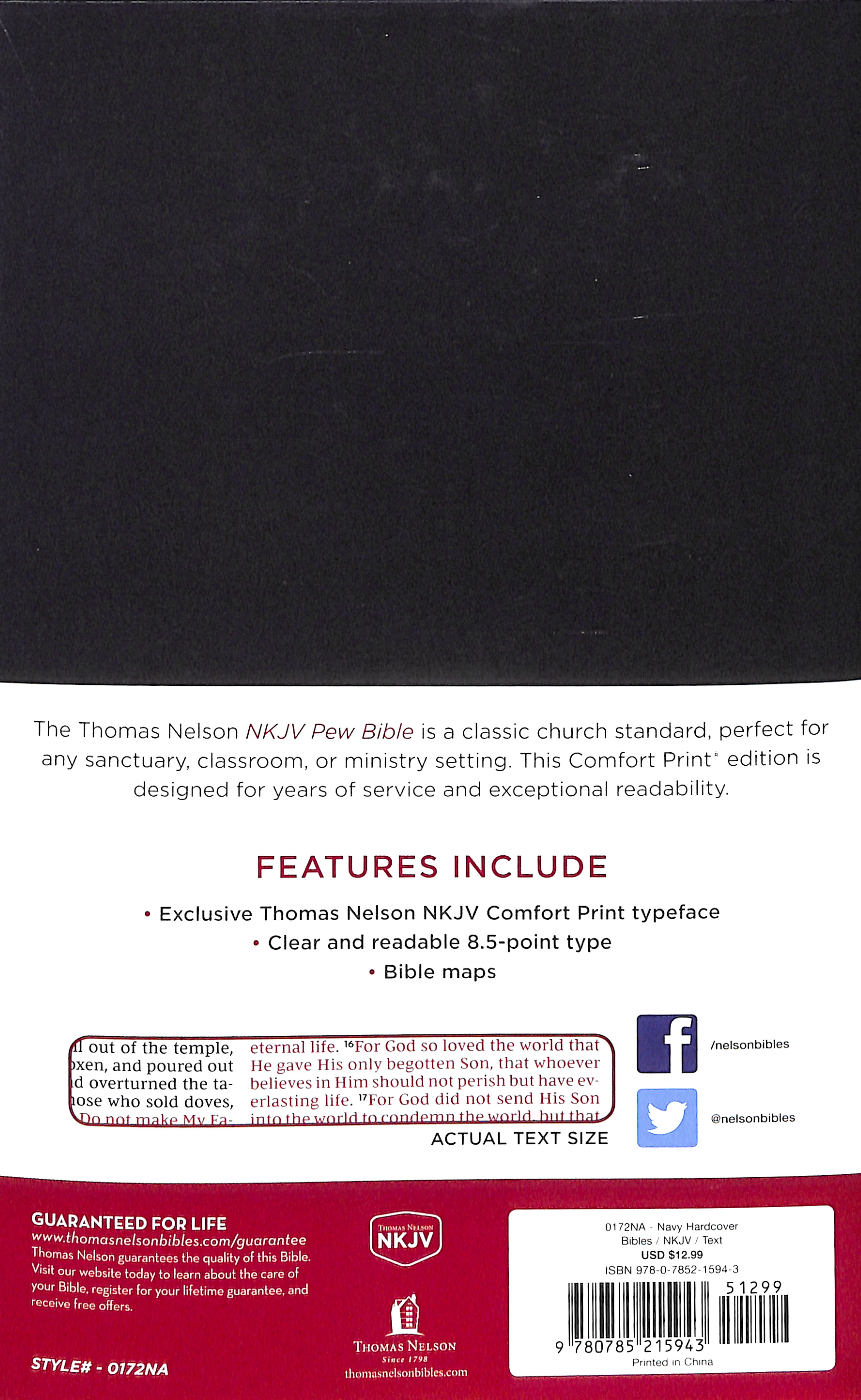 NKJV New King James Version Pew Bible, Red Letter Edition, Blue Cover
