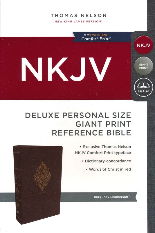 NKJV Comfort Print Deluxe Reference Bible, Personal Size Giant Print, Imitation Leather, Burgundy Bible cover