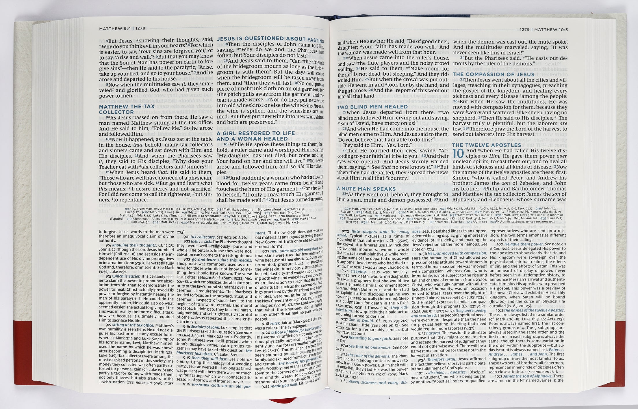Close-up of NKJV MacArthur Study Bible Blue, 2nd Edition, with in-depth study notes and commentary by John MacArthur