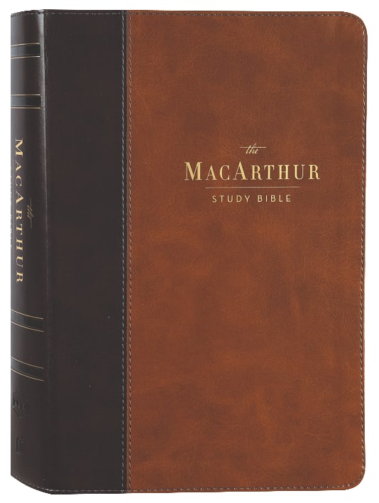 NKJV MacArthur Study Bible in Brown leather (2nd Edition) with notes and commentary.