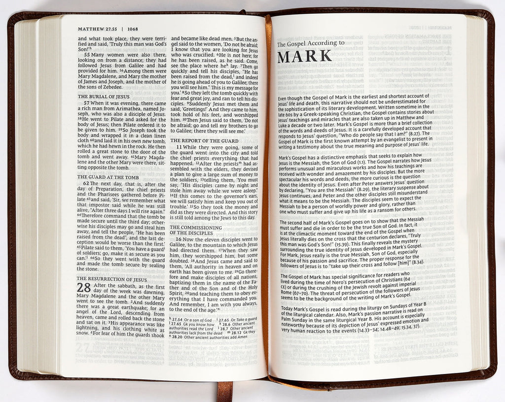 Anglicised NRSV Catholic Bible gift edition open on a desk