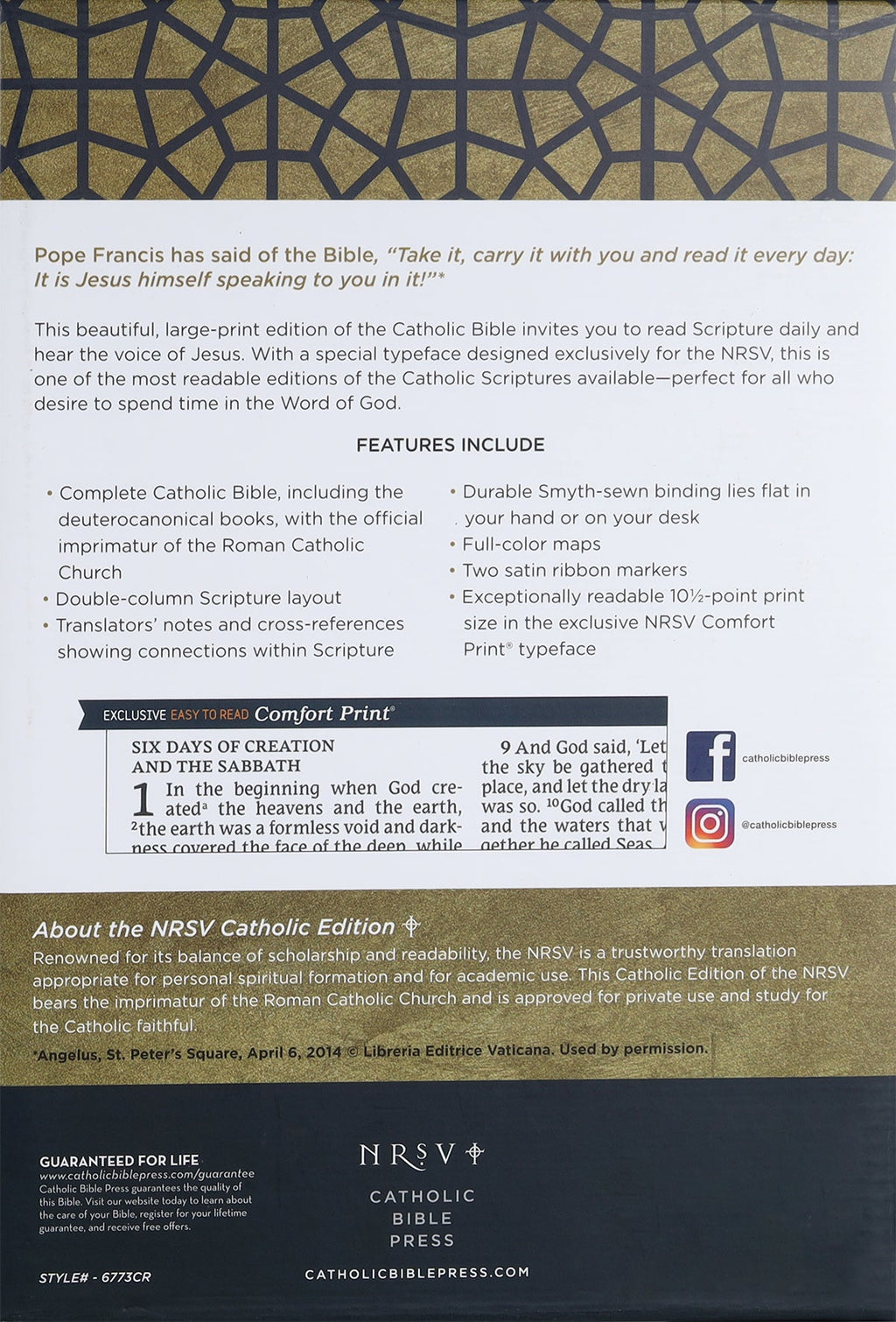Catholic Bible in large print with NRSV translation and red letter text