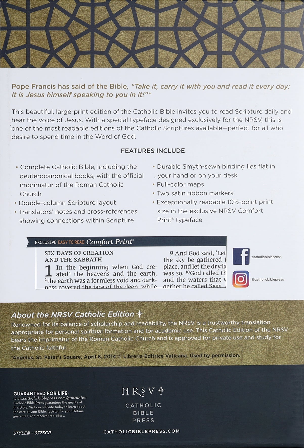Catholic Bible in large print with NRSV translation and red letter text
