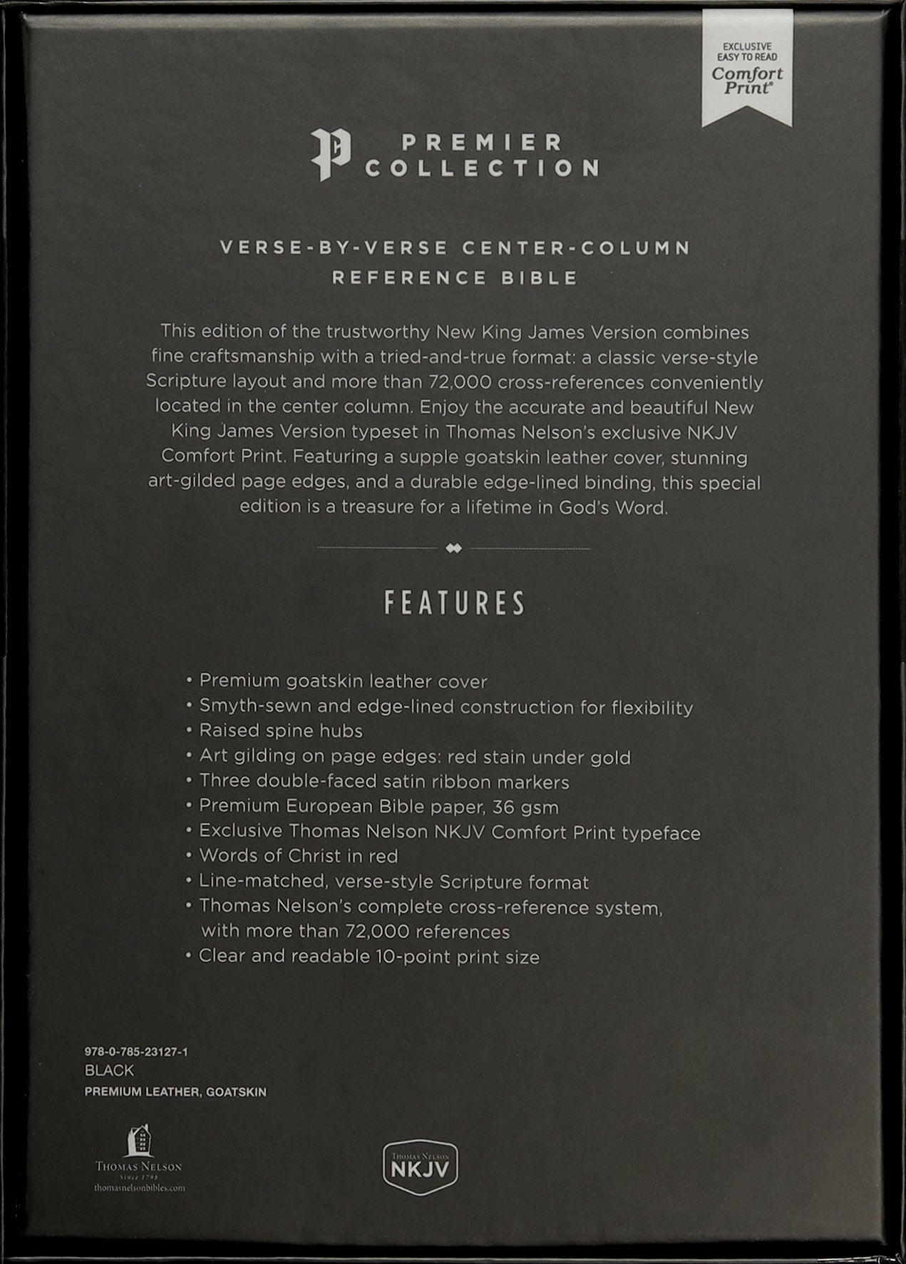 NKJV Reference Bible Black Premier Collection with Red Letter Edition