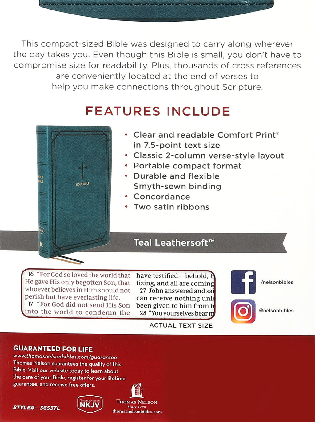 NKJV Compact Reference Bible, Red Letter Edition, for personal and professional use.
