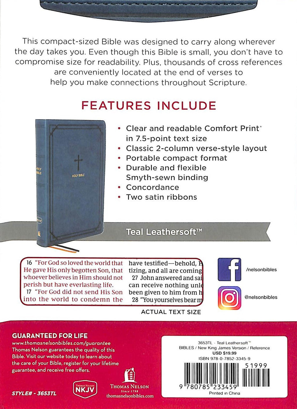 NKJV Compact Reference Bible in Red Letter Edition, ideal for personal and group study.