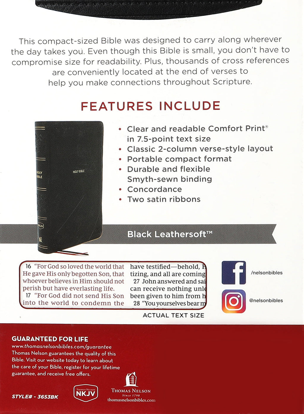 NKJV compact reference Bible in black, red letter edition