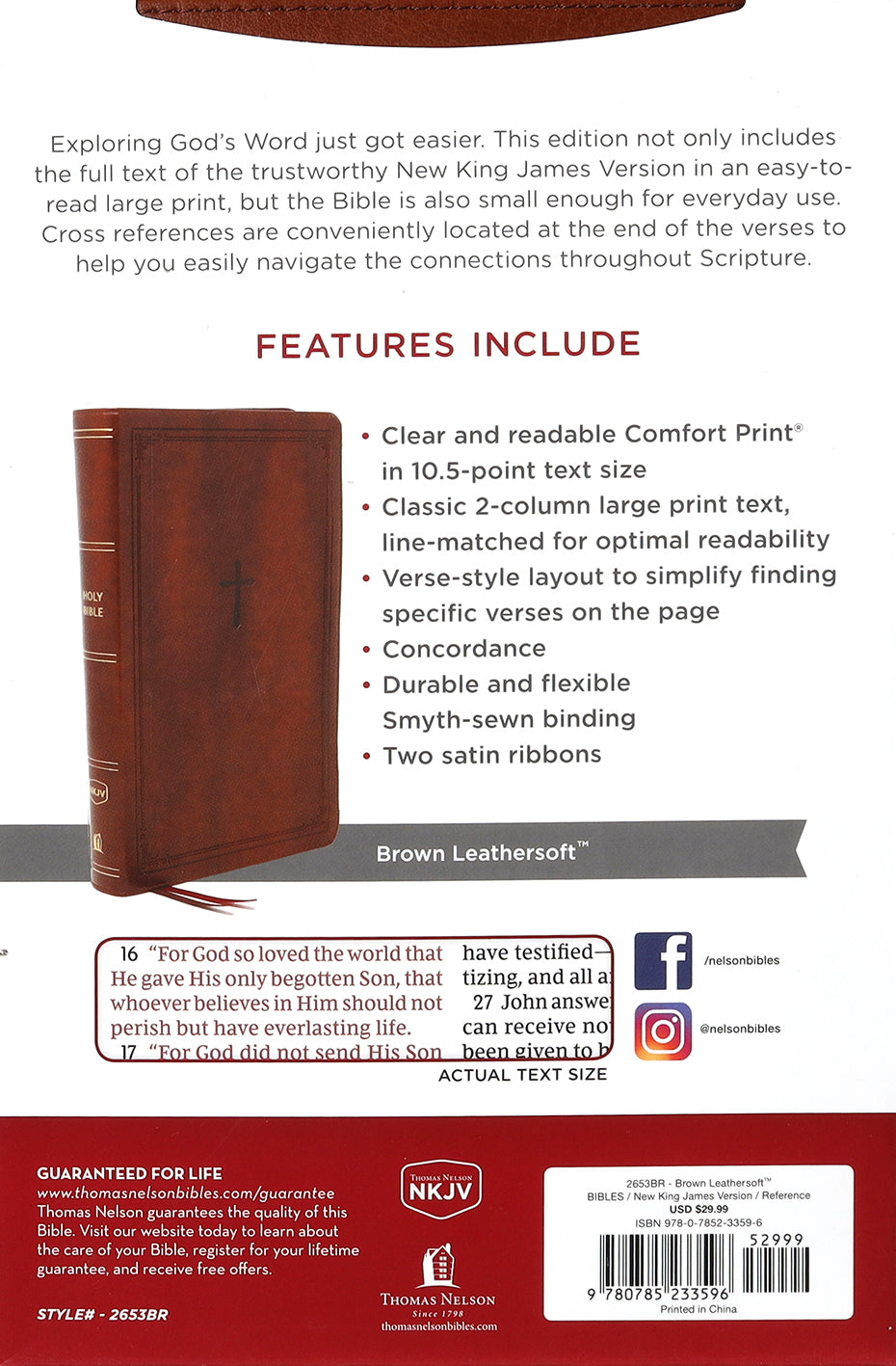 NKJV Personal Size Large Print Reference Bible in brown leather
