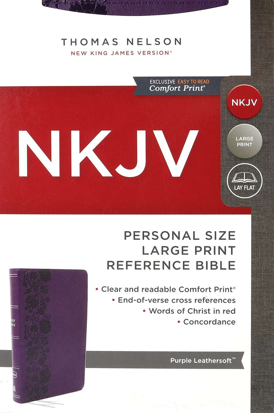 Personal NKJV Bible with purple cover and large print red letter edition