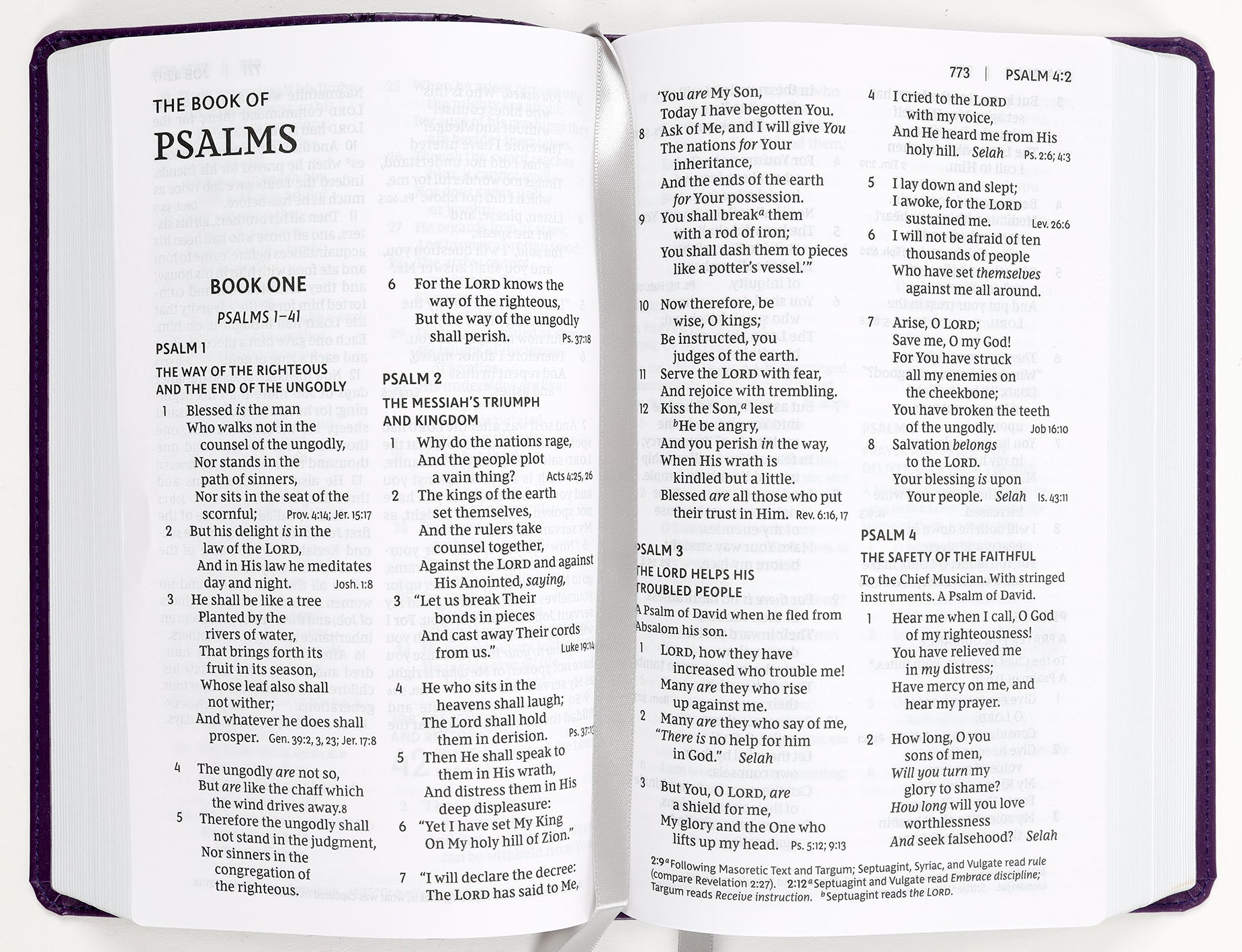 Large print red letter NKJV Bible in purple reference study