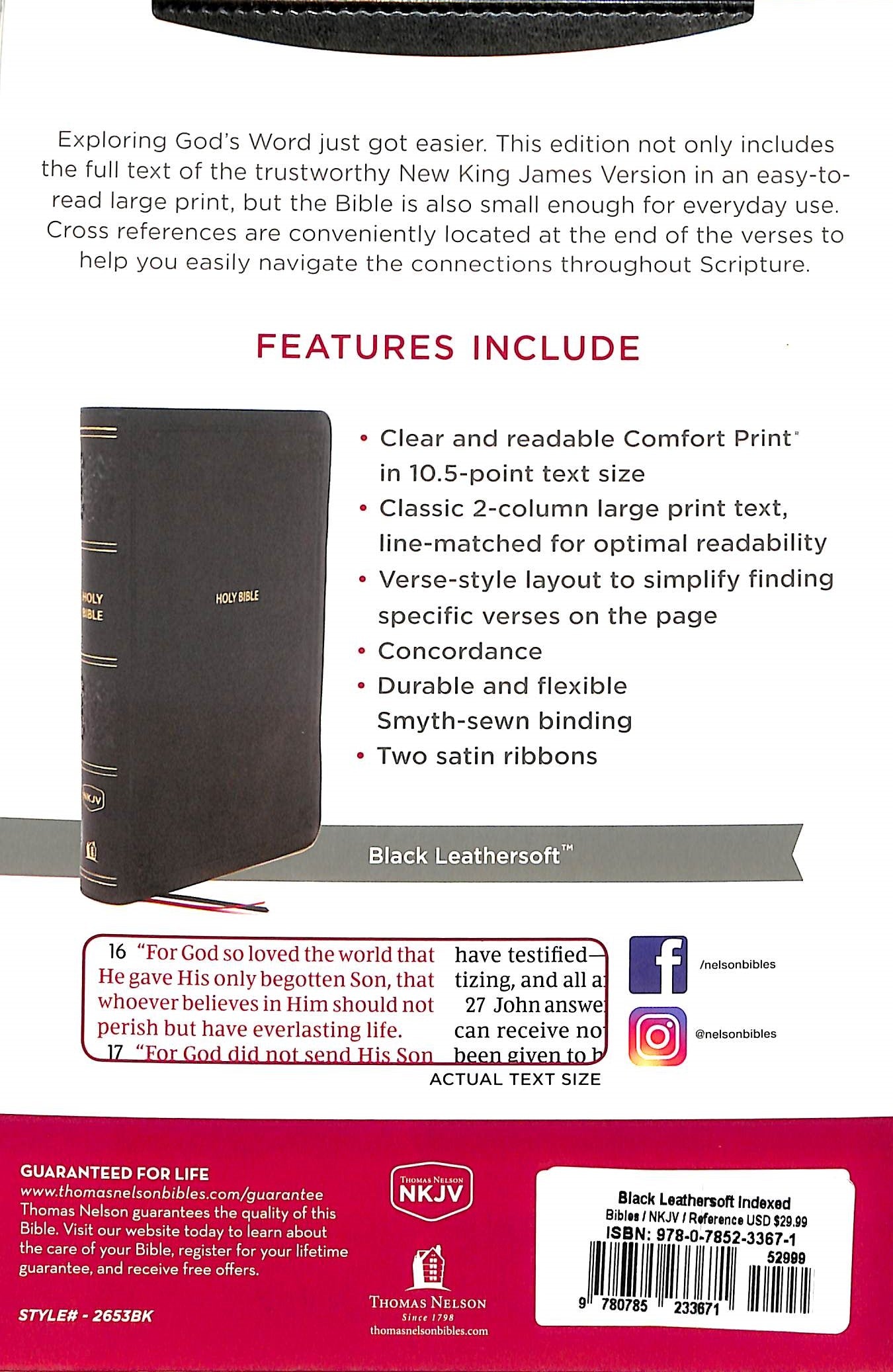 NKJV Personal Size Large Print Black Indexed Bible with Red Letter Reference