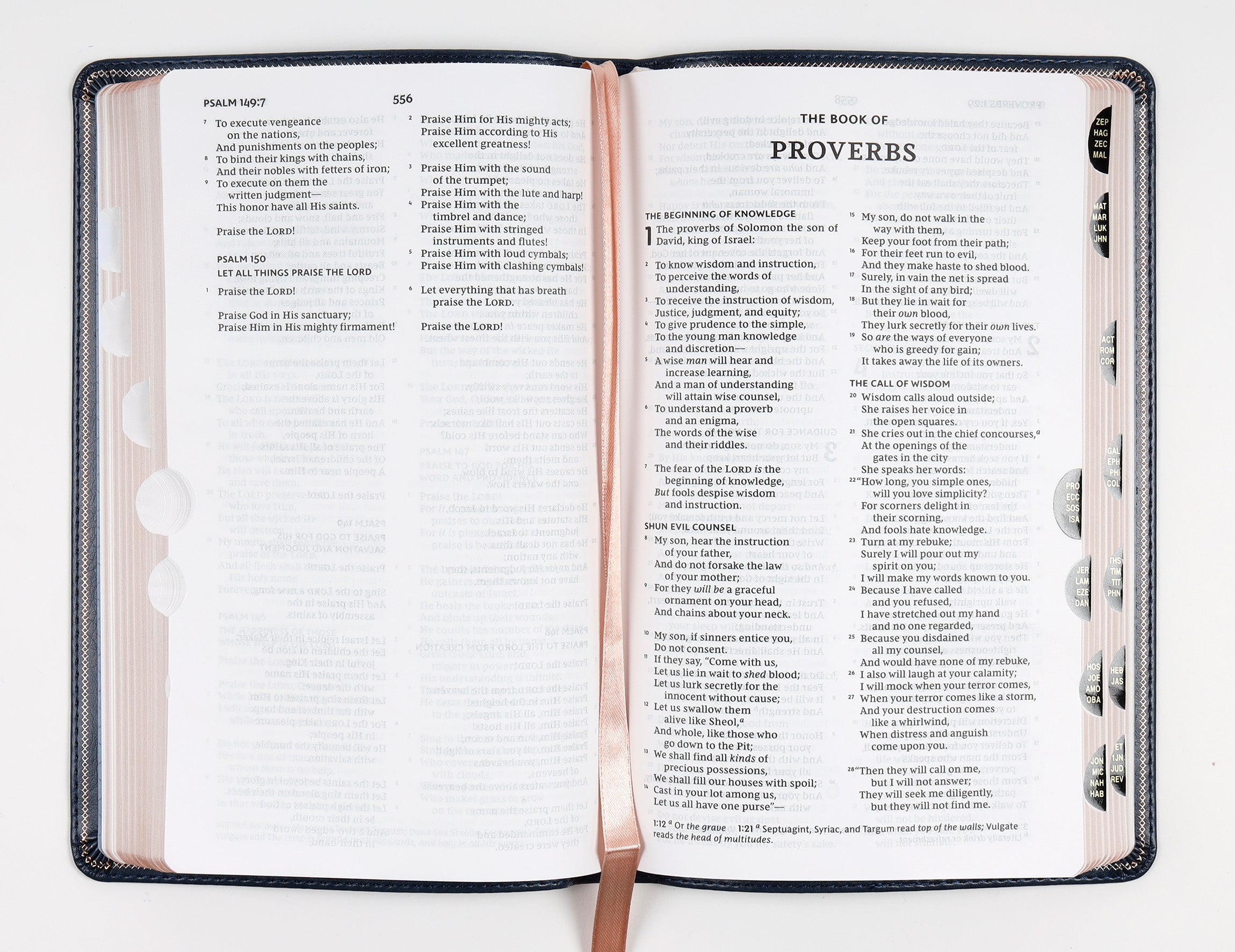 NKJV Thinline Bible navy blue thumb indexed red letter edition details