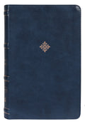 NKJV Thinline Bible in navy blue, thumb-indexed red letter edition