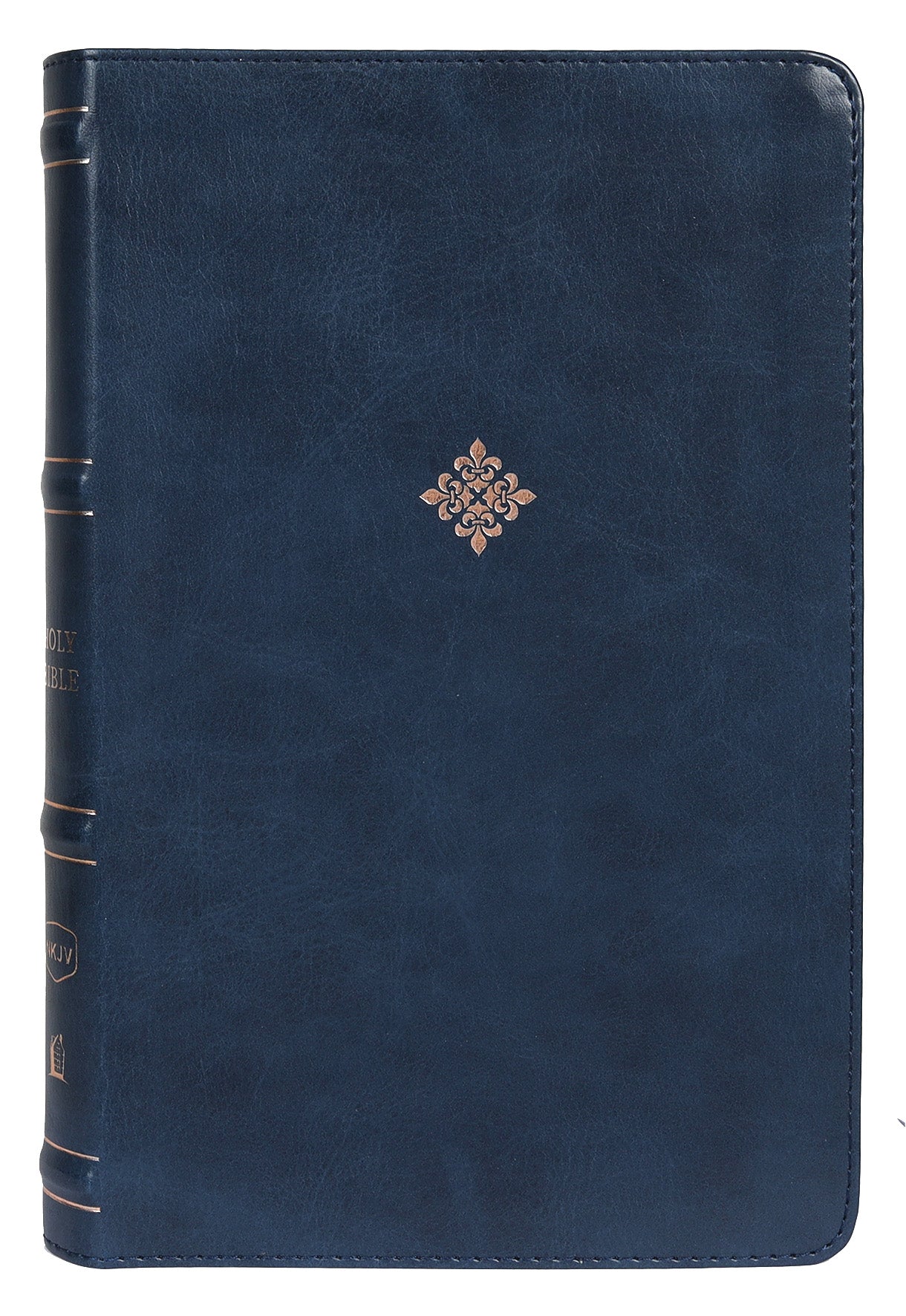 NKJV Thinline Bible in navy blue, thumb-indexed red letter edition