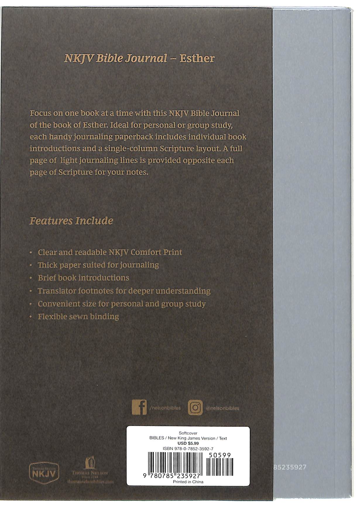 NKJV Scripture Journal for personal reflection on the book of Esther in the New King James Version Bible