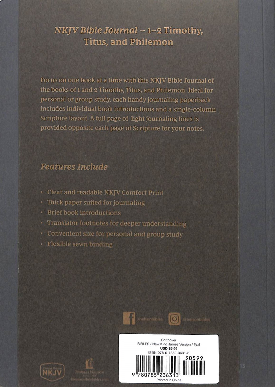 NKJV Bible Journal - 1-2 Timothy, Titus, Philemon