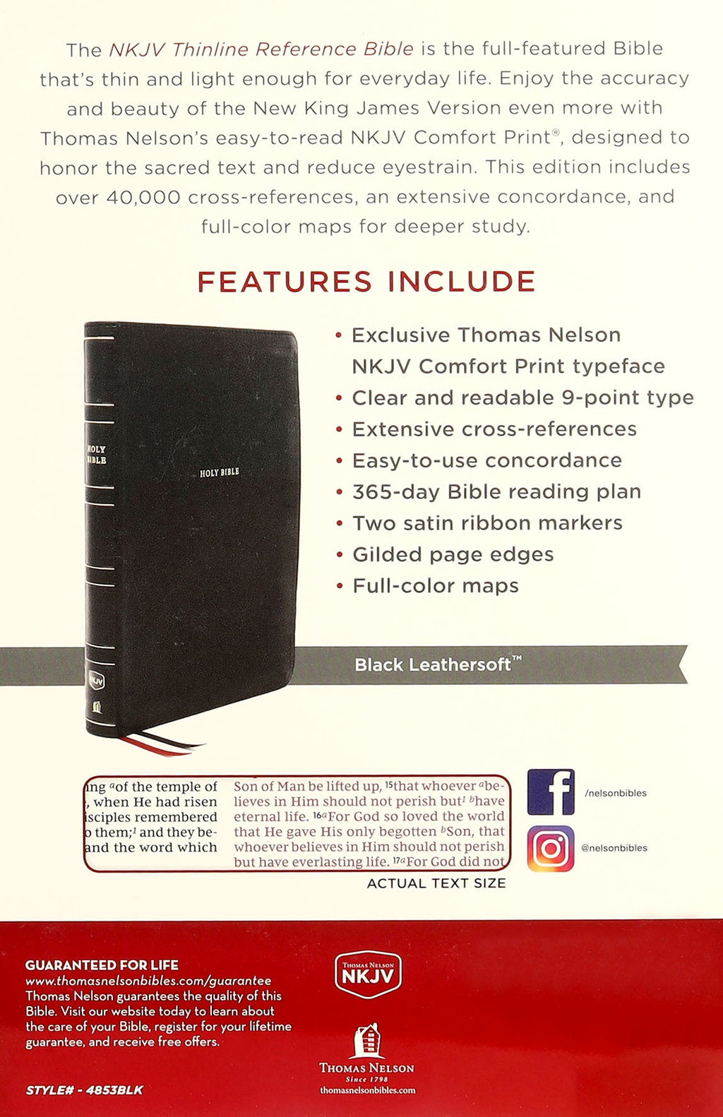 NKJV Thinline Reference Bible Black (Red Letter Edition)