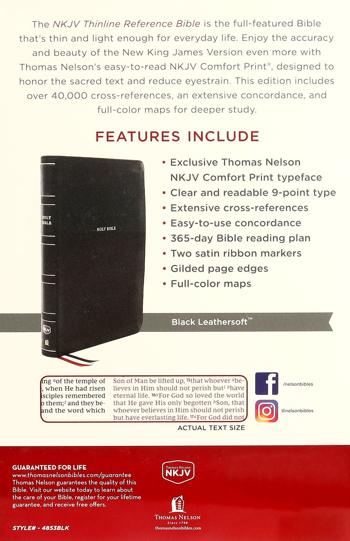 NKJV Thinline Reference Bible Black (Red Letter Edition)