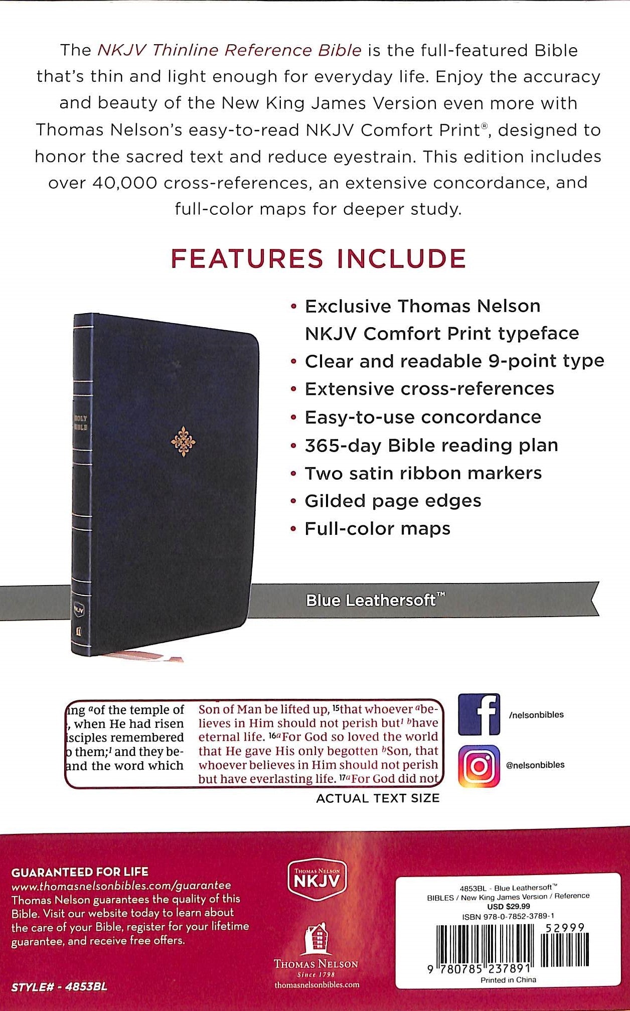 NKJV Thinline Reference Bible in Blue, Red Letter Edition