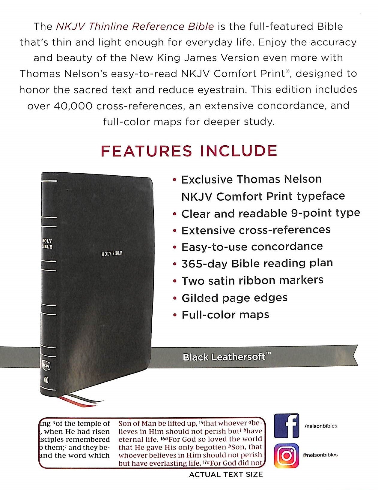NKJV Thinline Reference Bible Black Thumb Indexed in Red Letter Edition