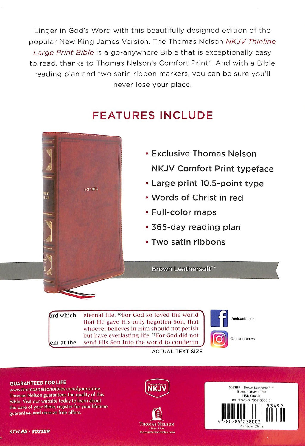NKJV Thinline Bible Large Print Brown