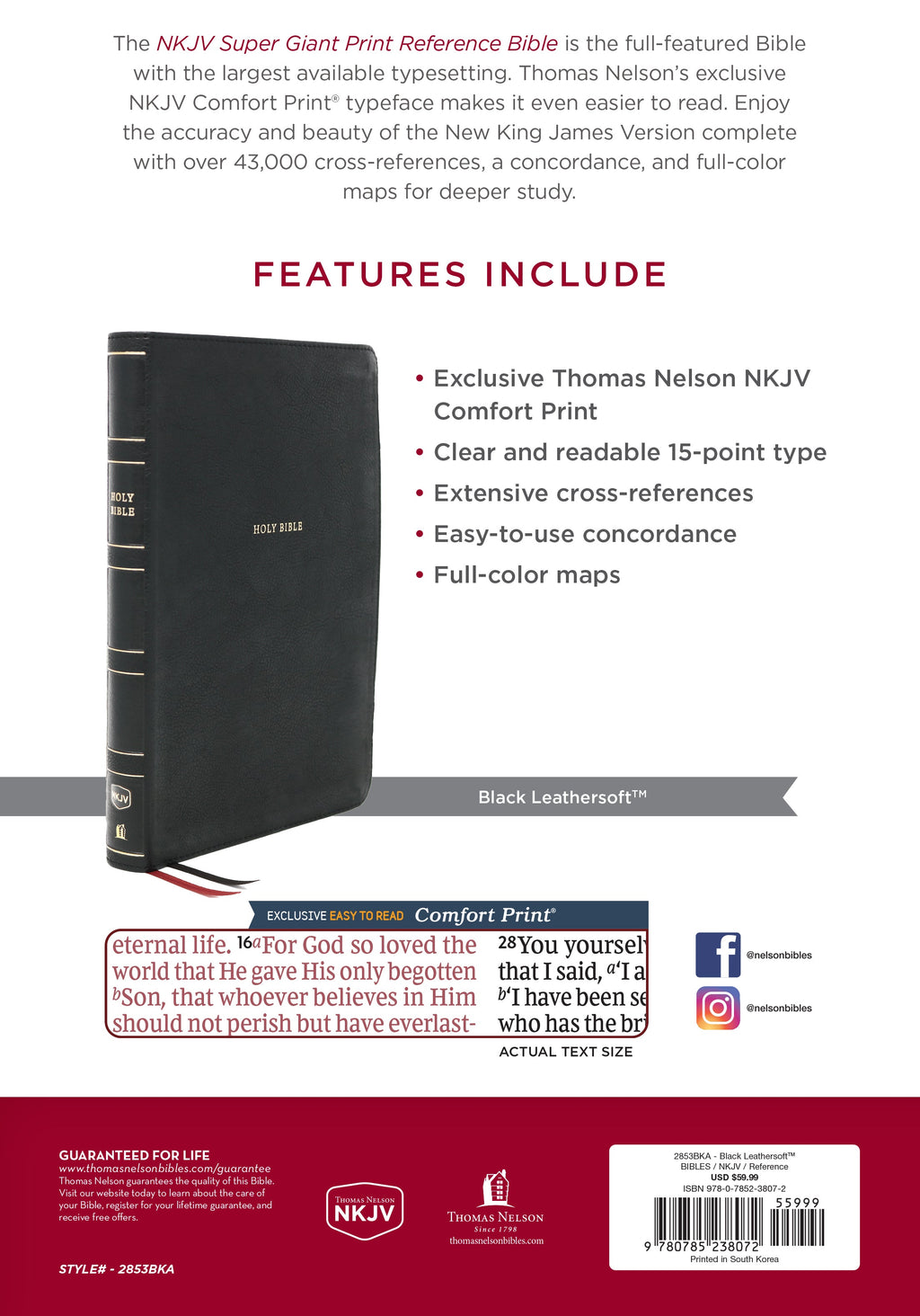 NKJV Reference Study Bible with Super Giant Print and Red Letter Edition, Black