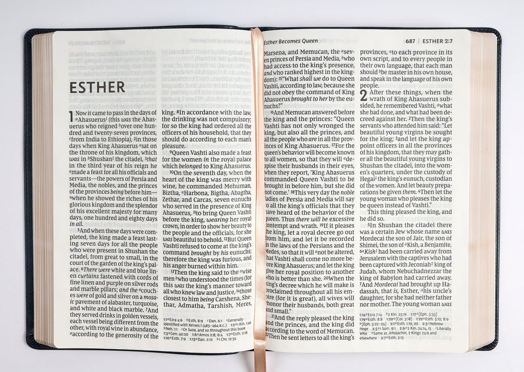 NKJV Bible featuring giant print, blue cover, and red letter edition for reading.