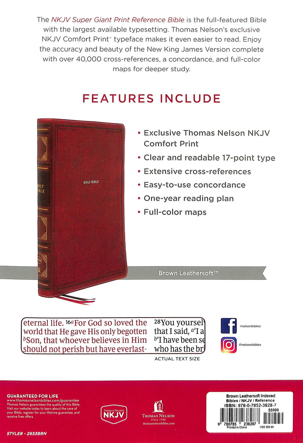 NKJV Reference Bible in giant print, brown cover, thumb indexed, red letter edition