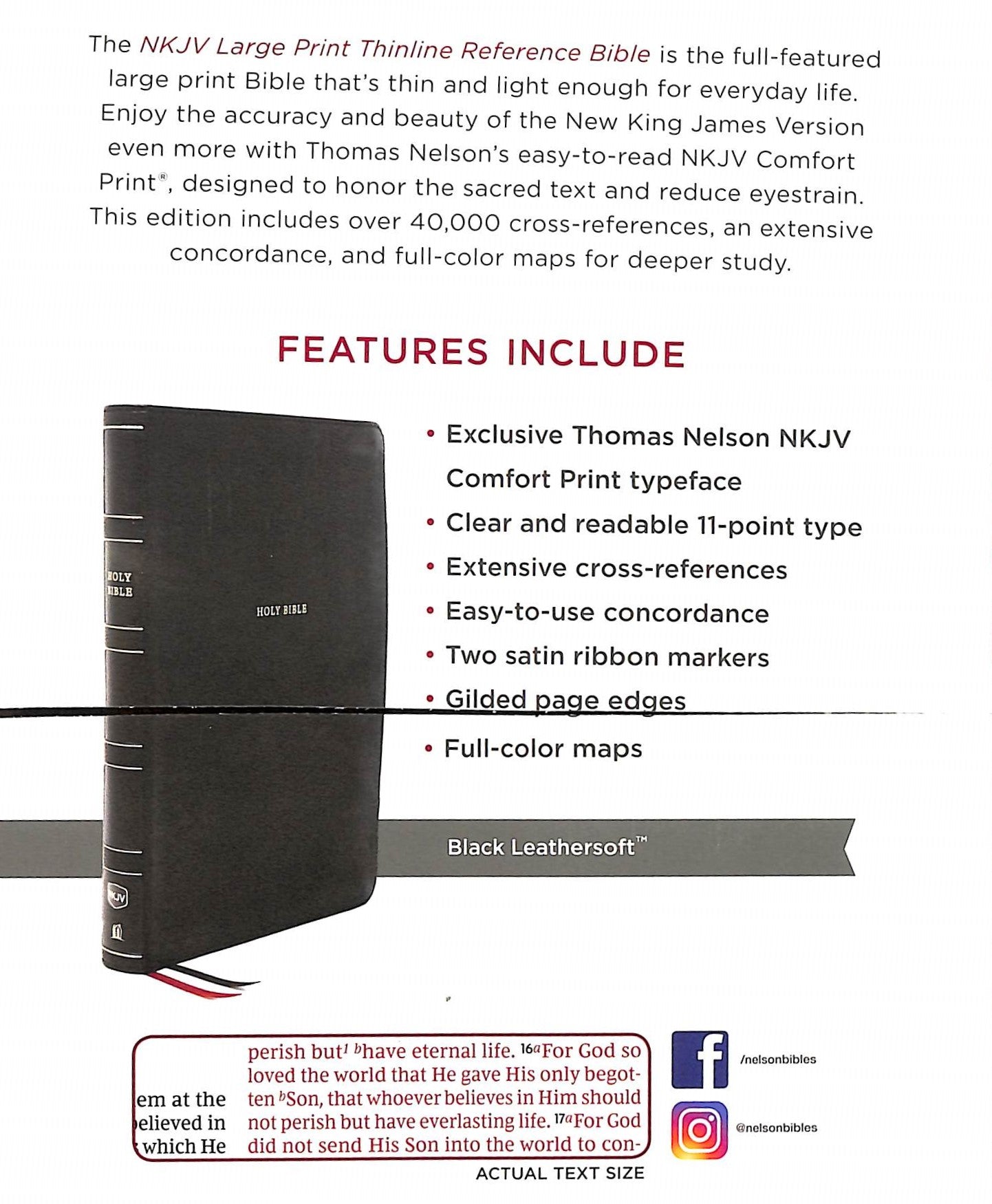 NKJV Thinline Reference Bible Large Print Black (Red Letter Edition)