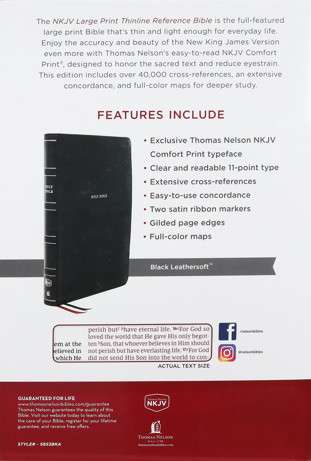 NKJV Large Print Thinline Reference Bible in Black Letter Edition