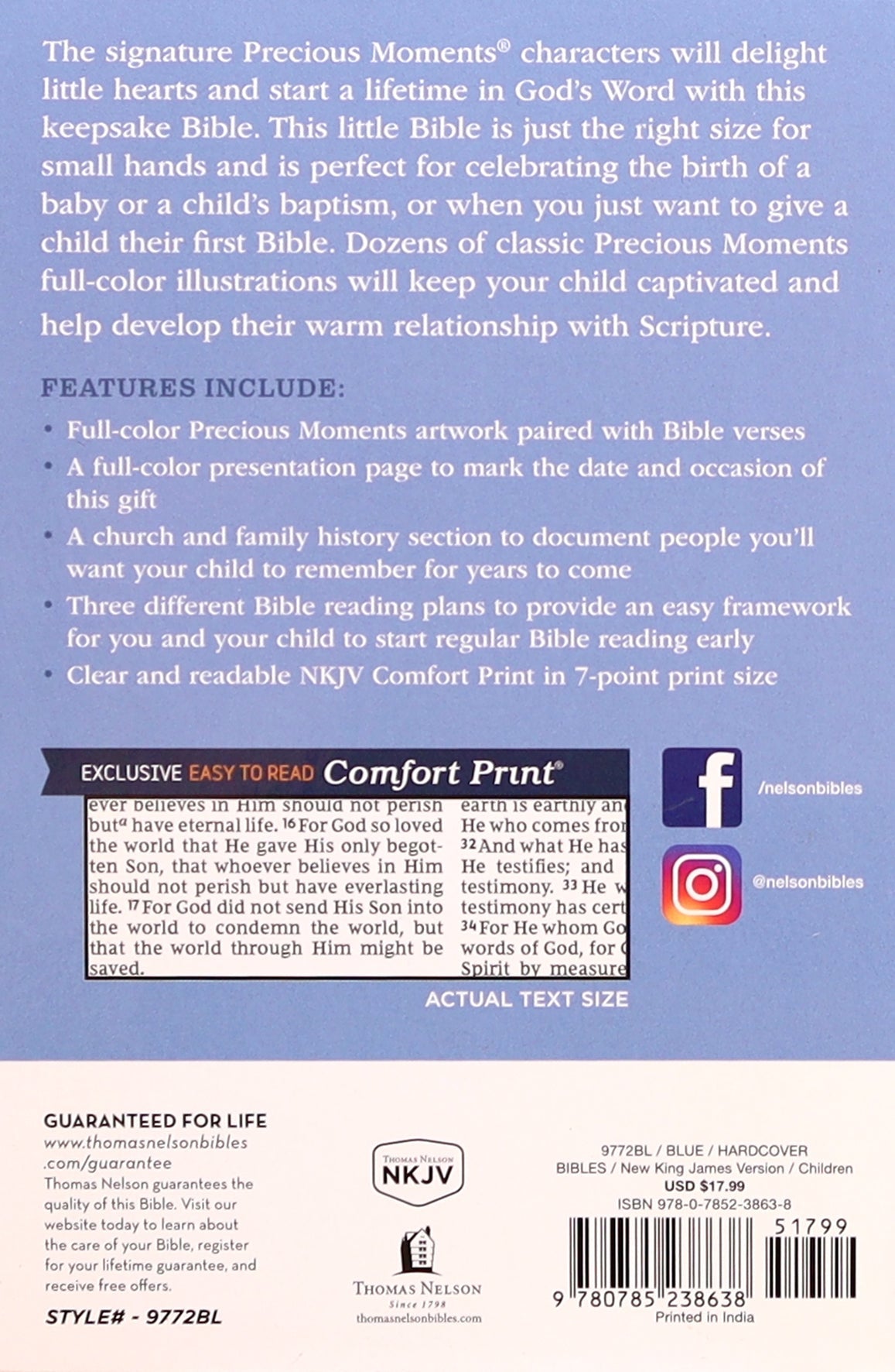 NKJV Precious Moments Small Hands Bible Blue
