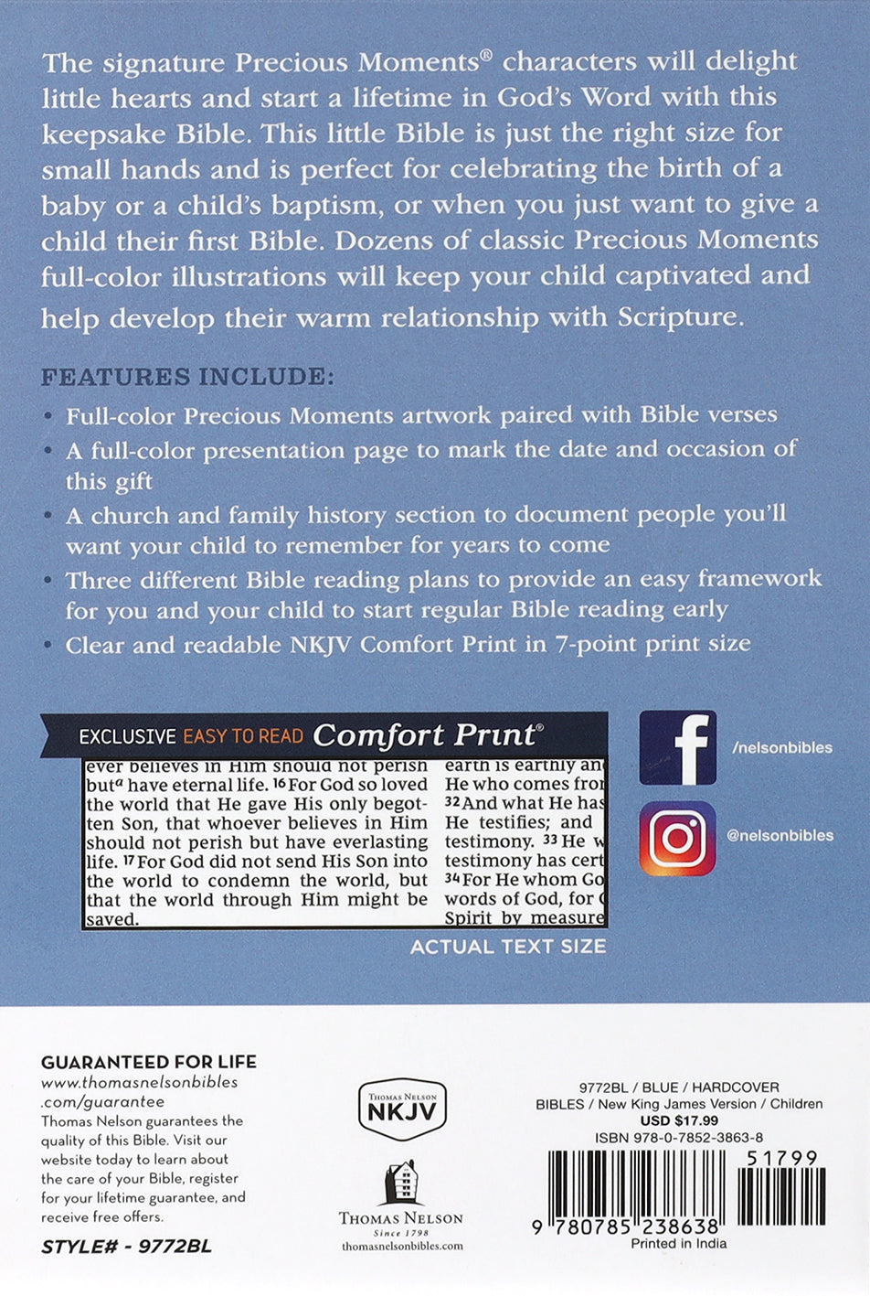 NKJV Precious Moments Small Hands Bible in blue leather