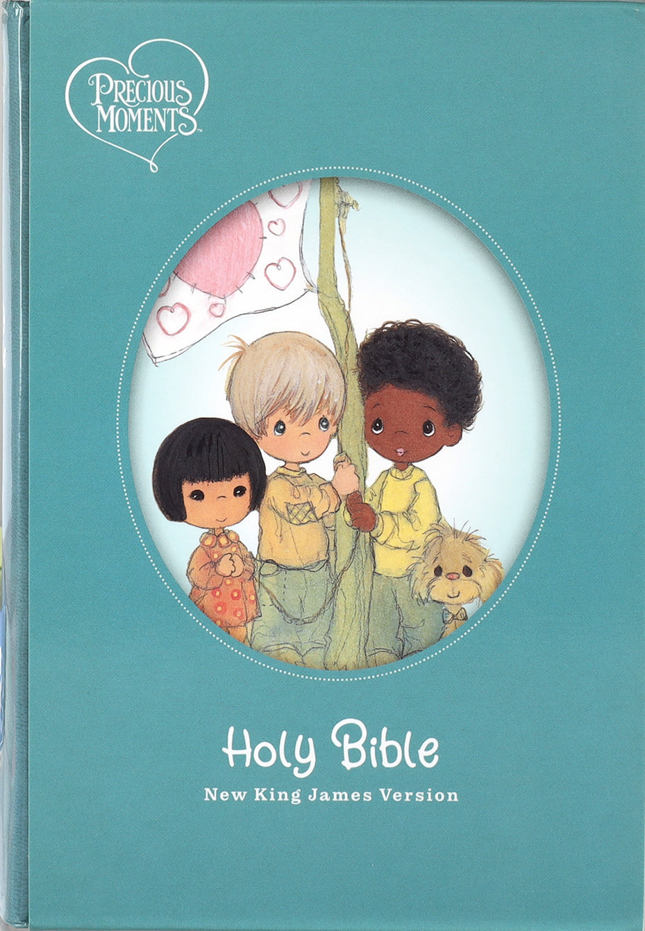 NKJV Precious Moments Small Hands Bible Teal with a group of children gathered around it