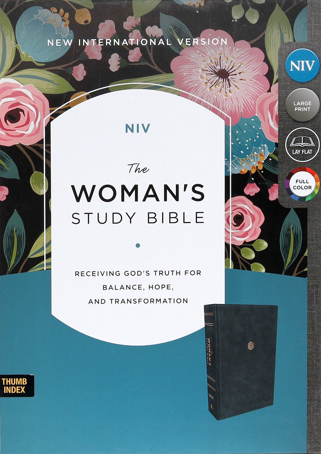 NIV Woman's Study Bible with blue thumb index for easy navigation