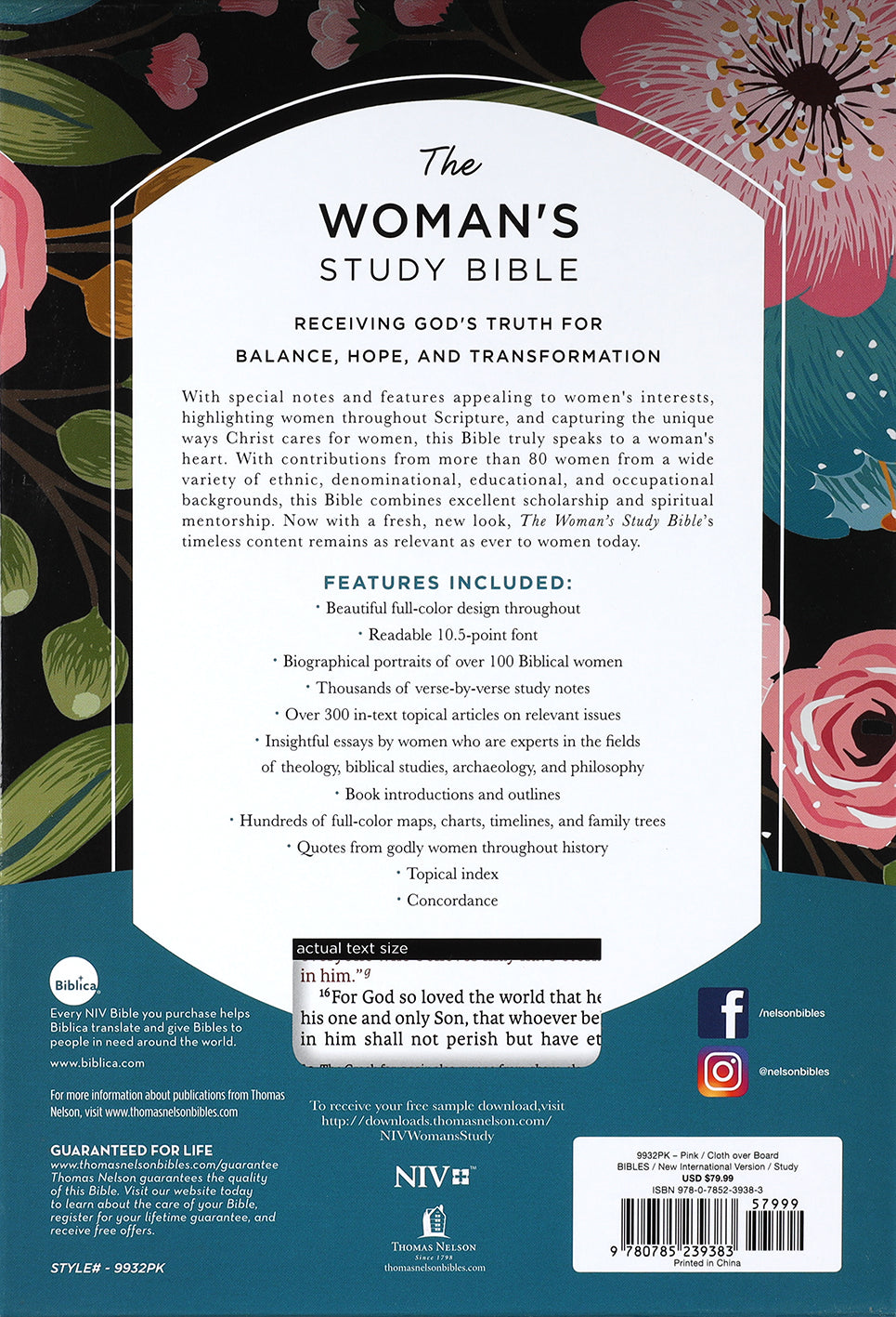 Inside pages of the NIV Woman's Study Bible Pink Edition, featuring biblical studies and devotionals.