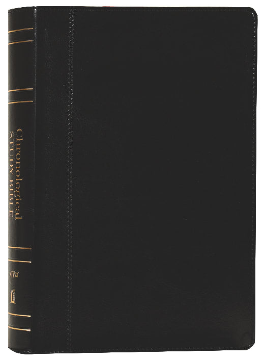 NIV Chronological Study Bible in black letter edition with in-depth study features.