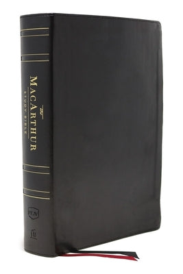 NKJV MacArthur Study Bible Black Thumb Indexed, a Bible with notes and commentary by John MacArthur.