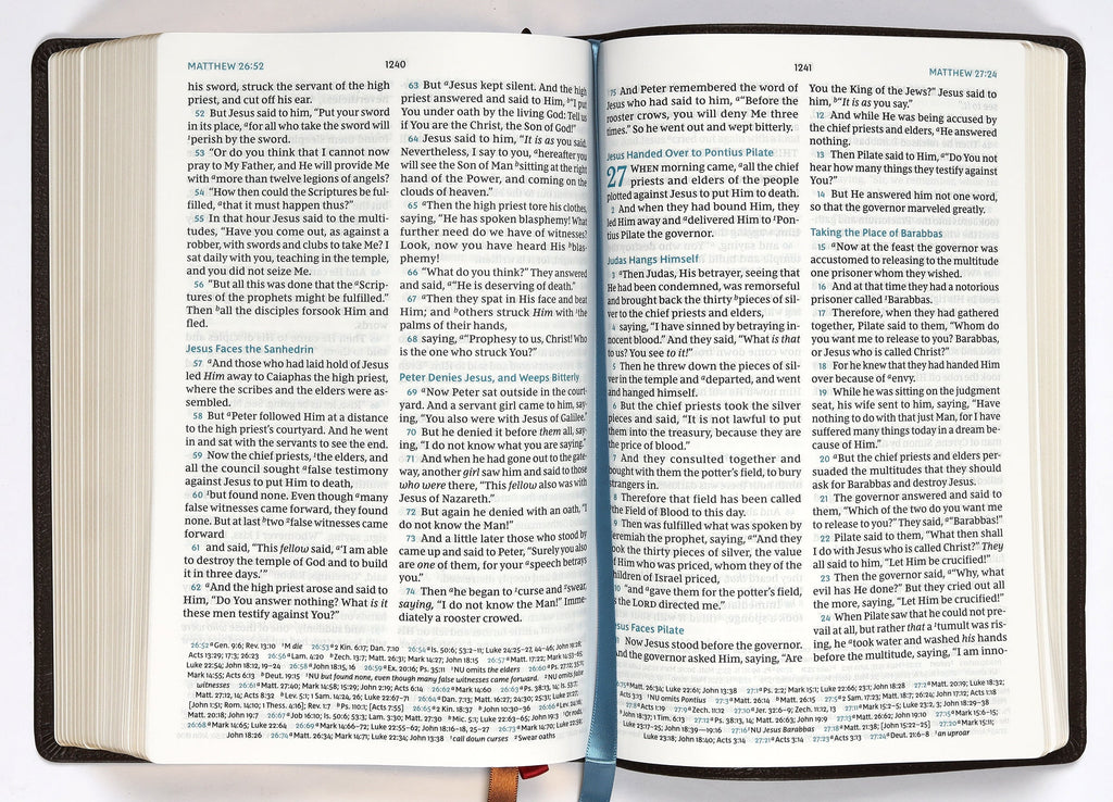 NKJV Large Print Bible, Brown leather, Maclaren Series Reference