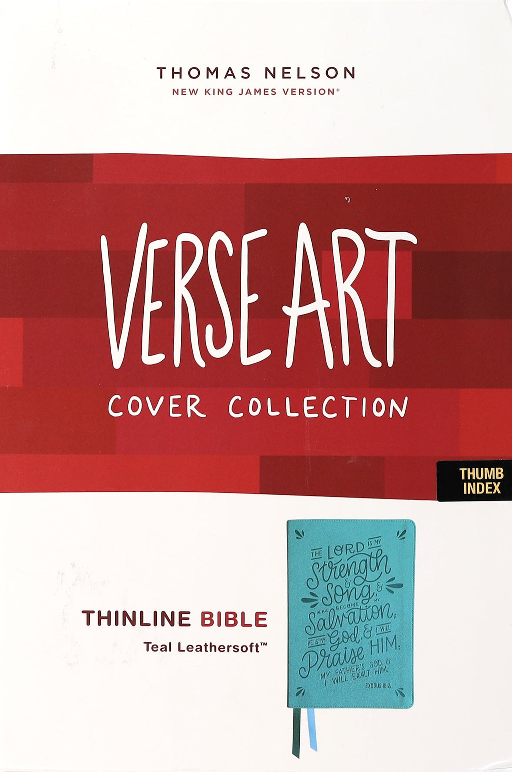 NKJV Thinline Bible Verse Art Cover Collection Teal Thumb Indexed (Red Letter Edition)