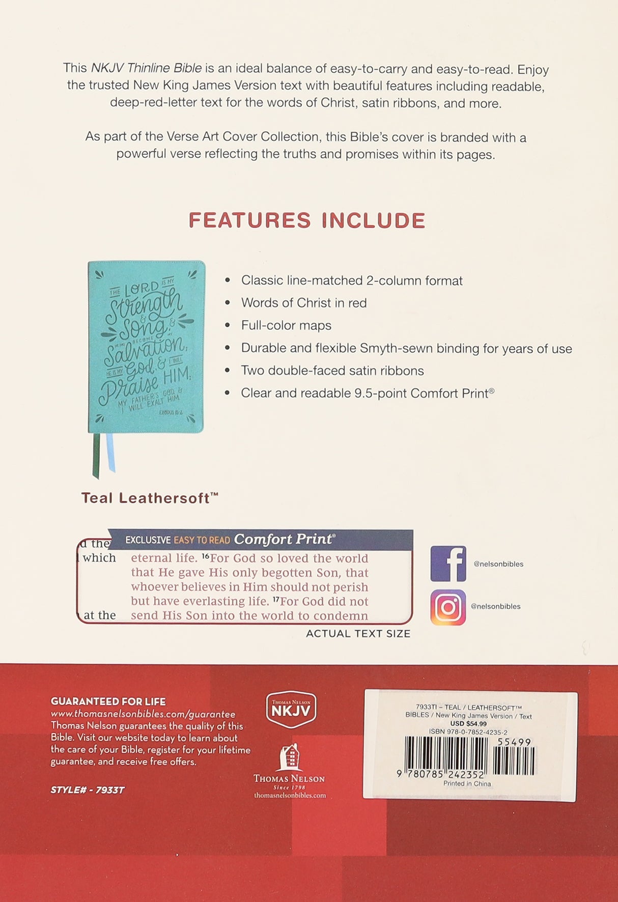 NKJV Thinline Bible Verse Art Cover Collection Teal Thumb Indexed (Red Letter Edition)