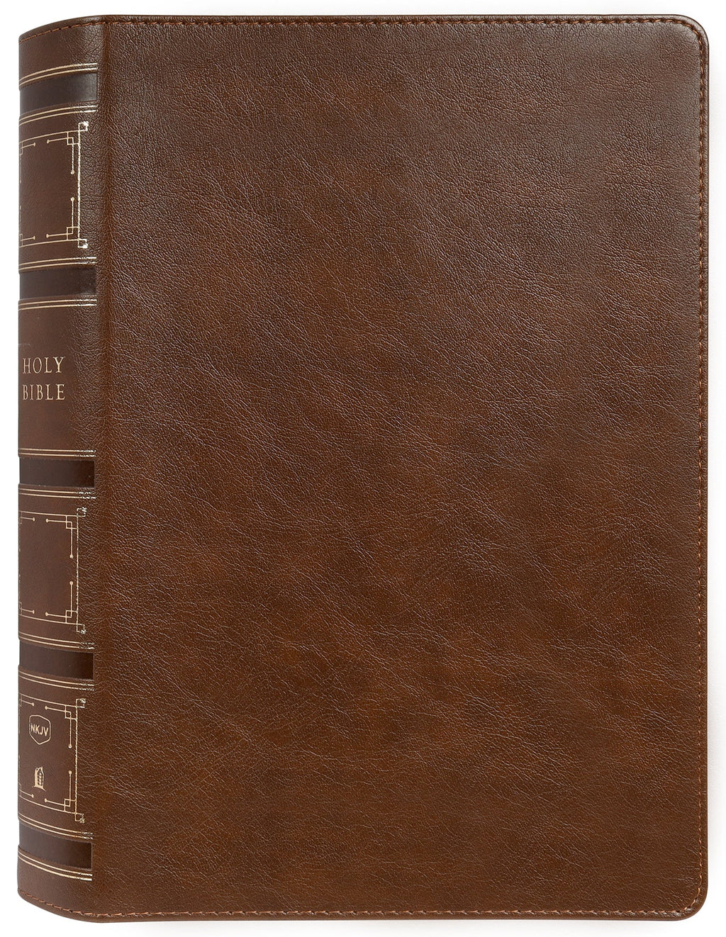 Close-up of NKJV Single-Column Wide-Margin Reference Bible in Brown leather cover with Red Letter Edition