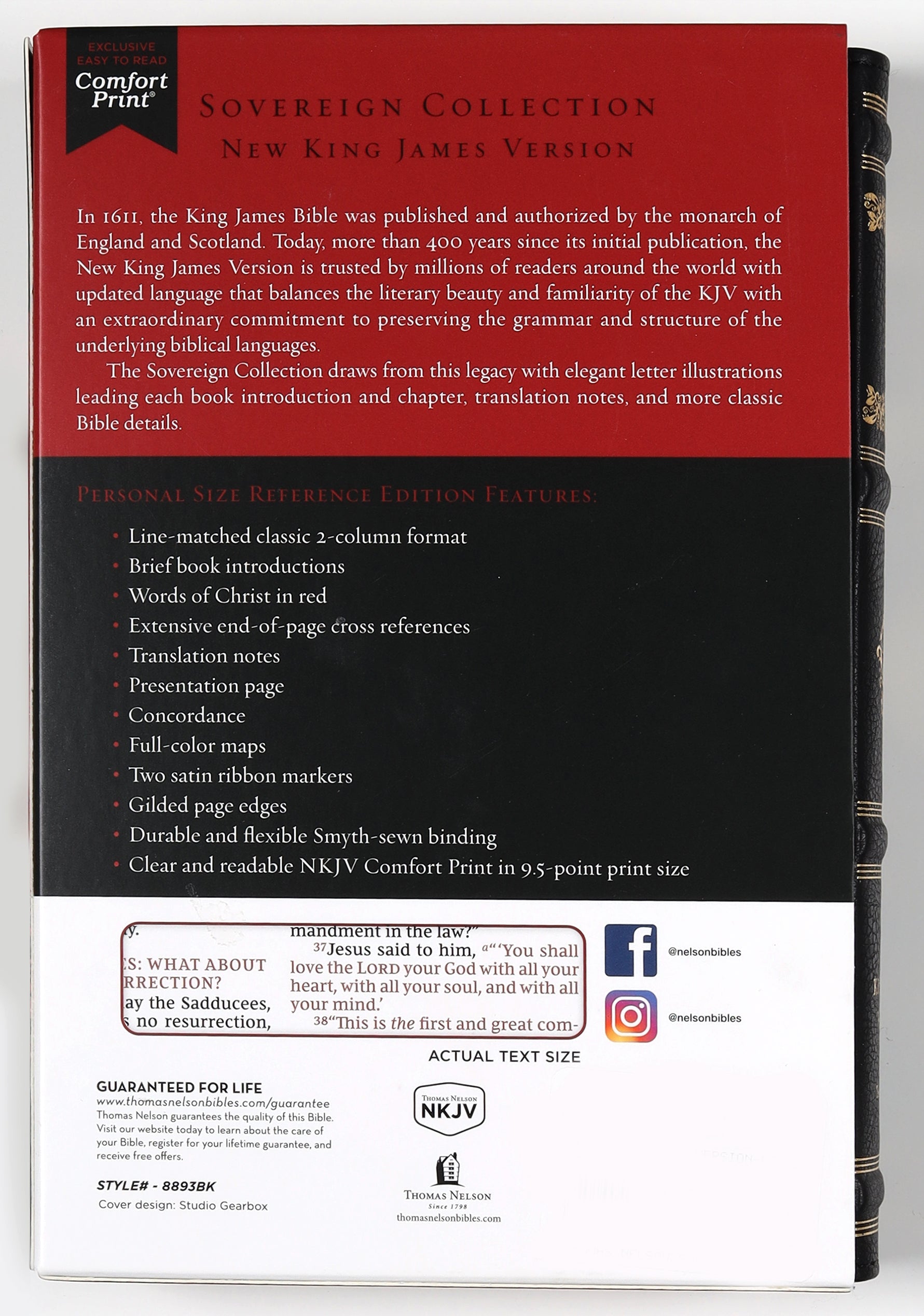 Personal NKJV Bible in black with red letter reference