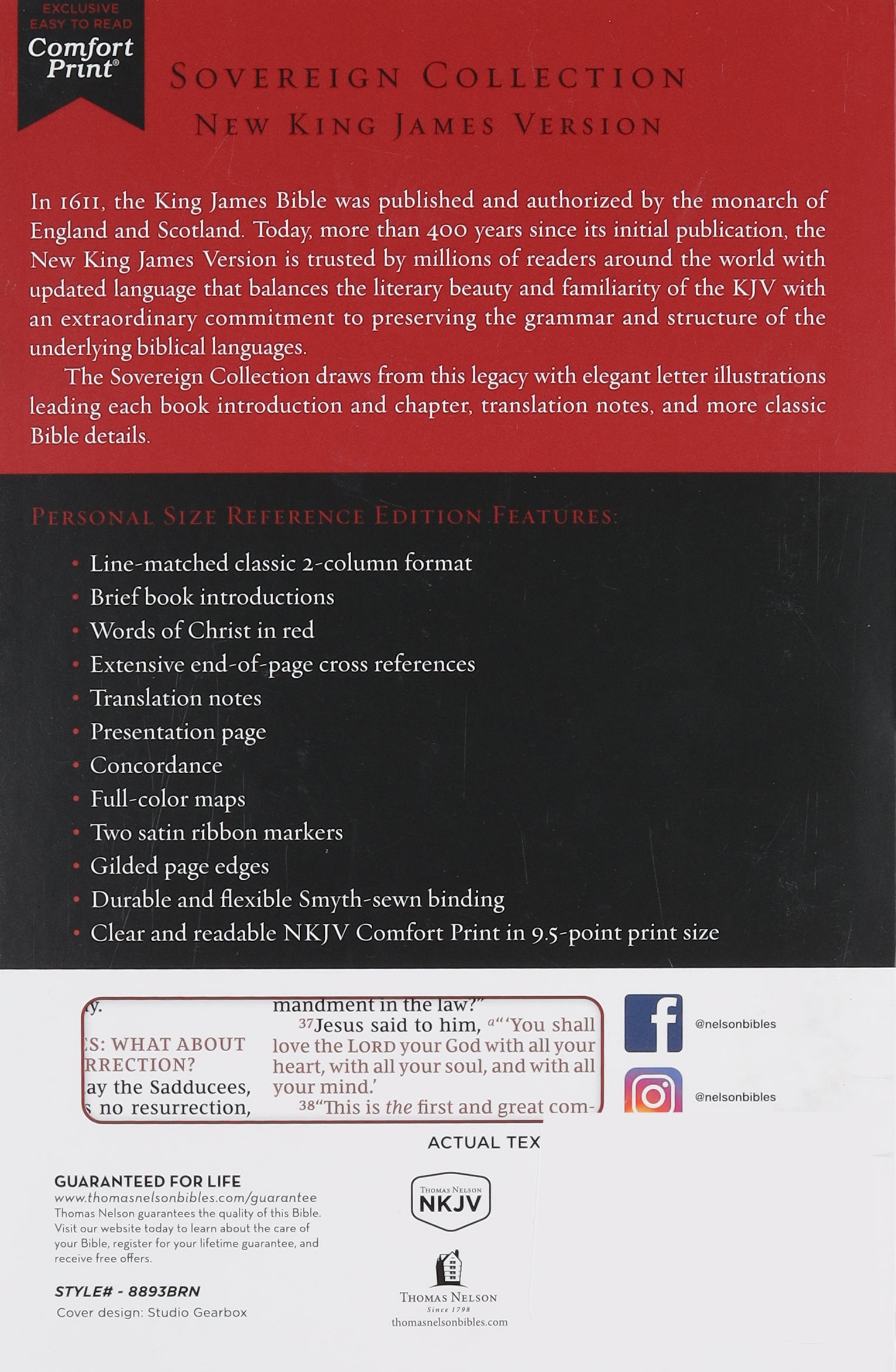 Brown leather NKJV Personal Size Reference Bible with red letter edition