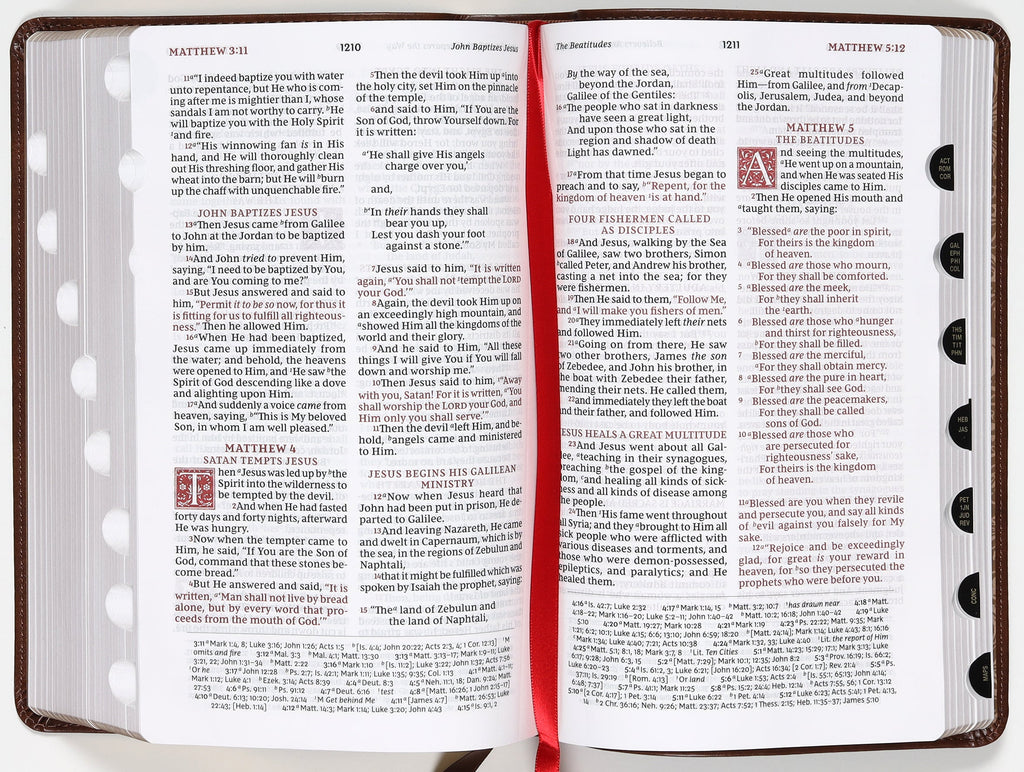 NKJV Personal Size Reference Bible in brown leather with red letter edition