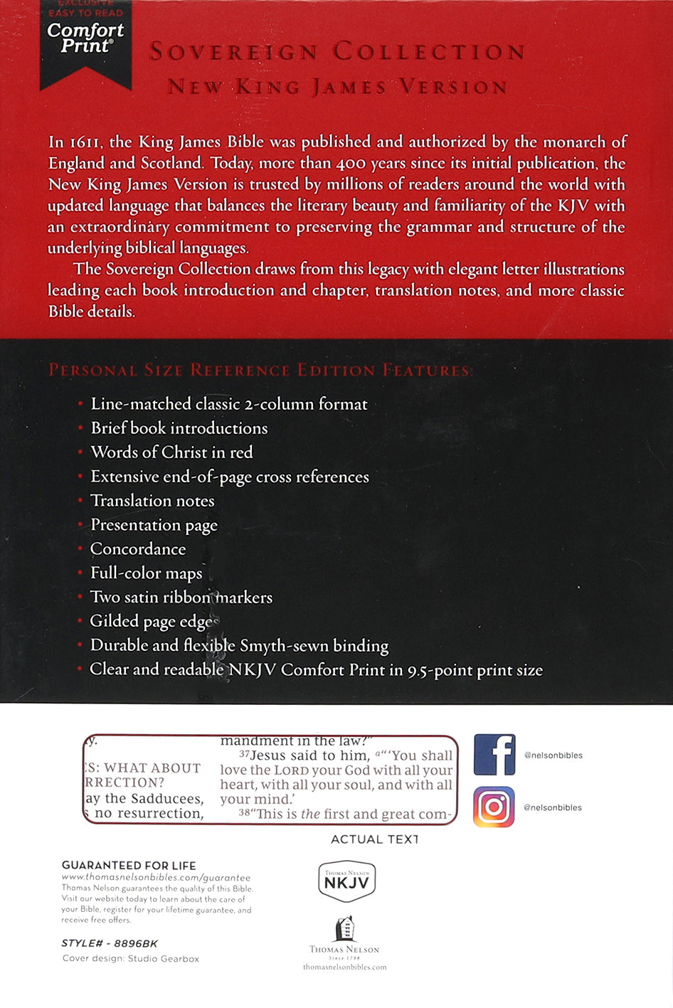 NKJV Personal Size Reference Bible Sovereign Collection Black Thumb Indexed (Red Letter Edition)