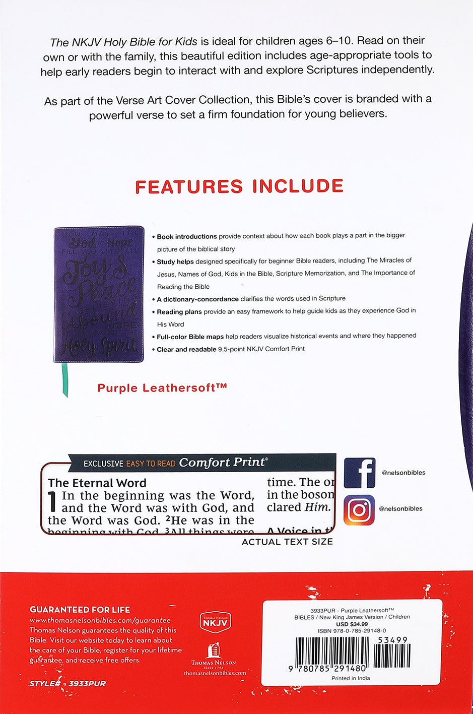 Verse Art NKJV Holy Bible for Kids Purple Cover