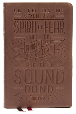 NKJV personal size reference Bible includes brown verse art cover and red letter edition