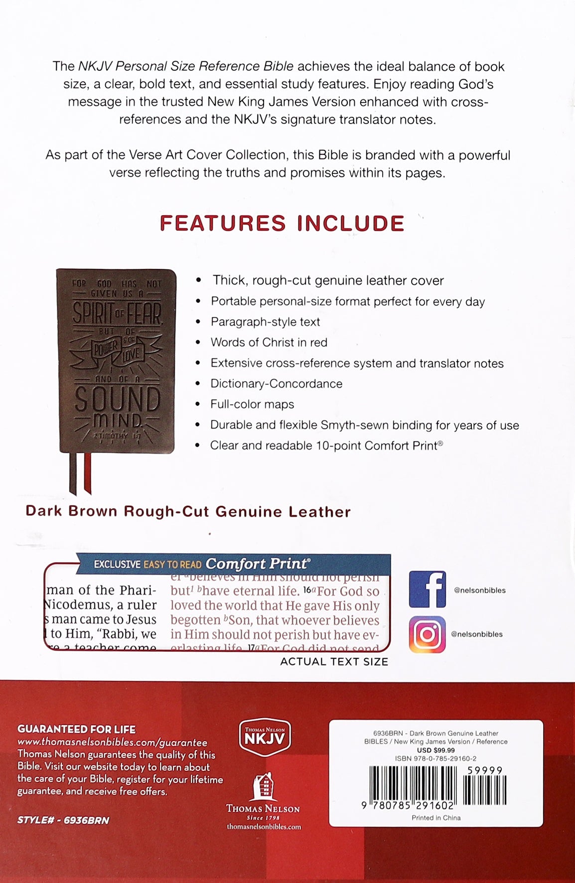 Reference Bible NKJV with brown verse art cover and red letter edition in personal size