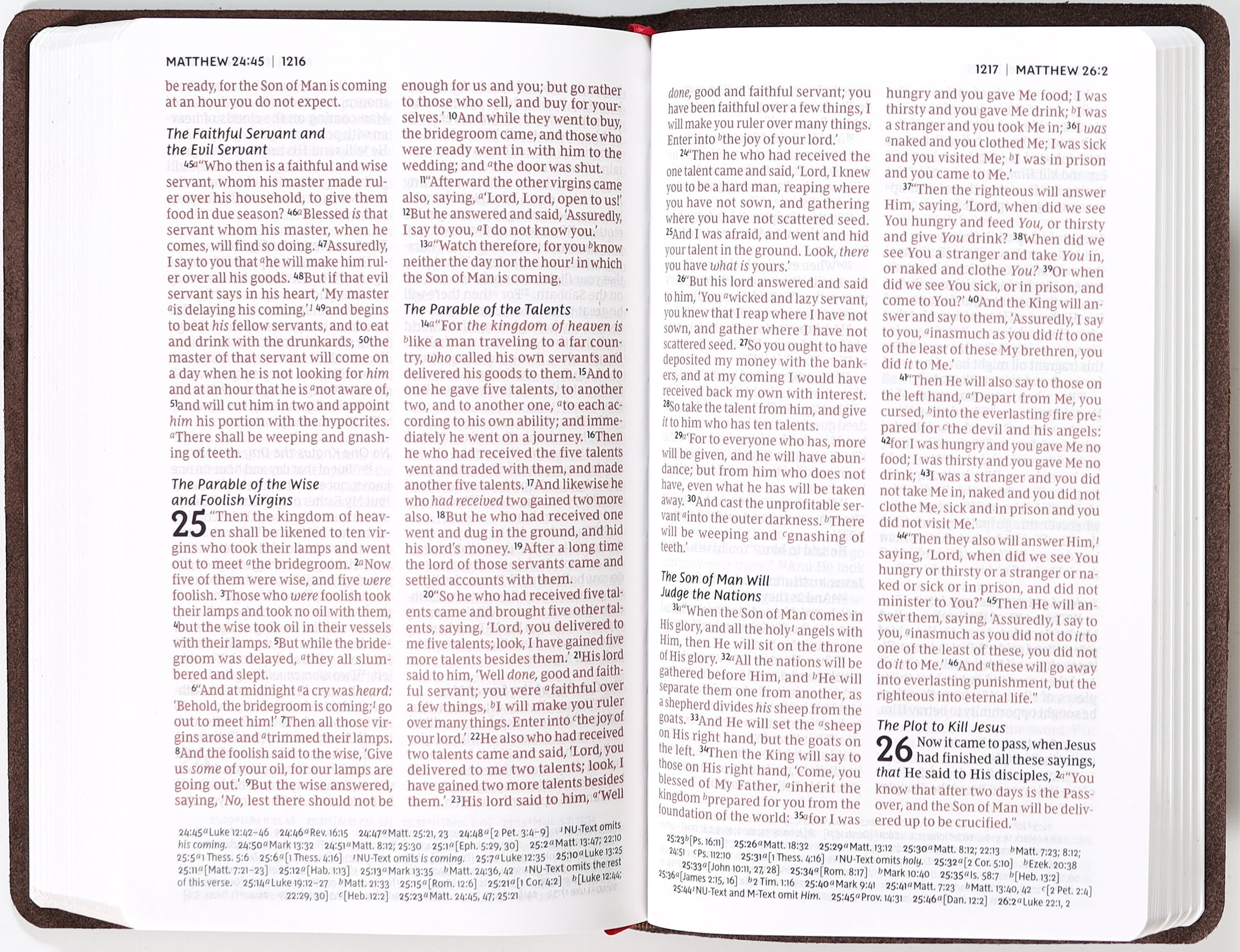 Brown verse art cover on personal size NKJV reference Bible with red letter edition
