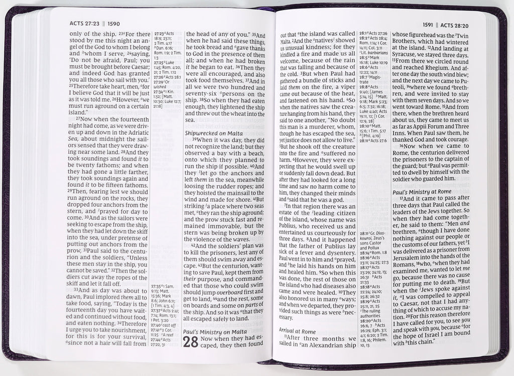 Reference NKJV Giant Print Bible with Verse Art Cover, Purple Color